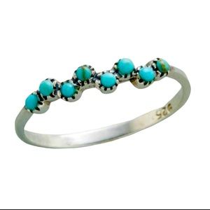 New Dainty S925 Sterling Silver Mermaid Kisses Bubbles Cavort Raw Turquoise Ring